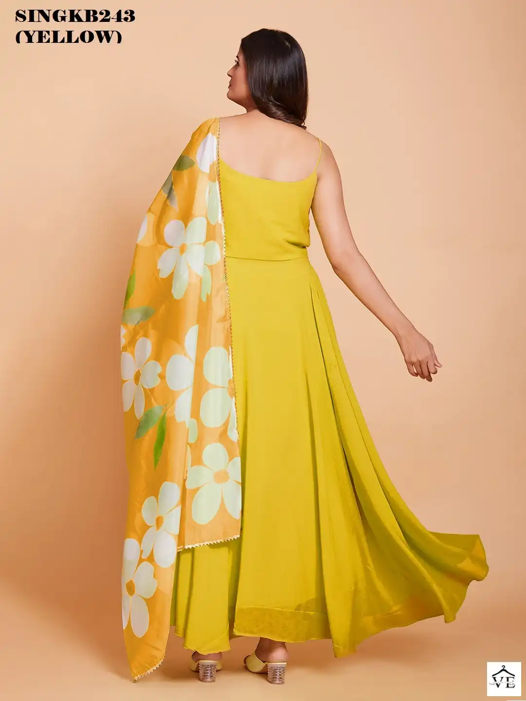 Arya Sing KB 243 Yellow Faux Georgette Wholesale Gown — Wholesale Salwar Suits, MPA wholesale from Surat - Gallery Image 2