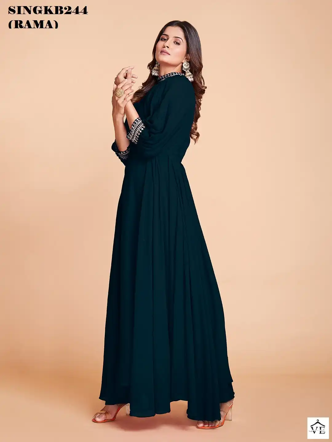 Arya Sing KB 244 Rama Faux Georgette Wholesale Gown — Wholesale Kurtis, MPA wholesale from Surat — view 3