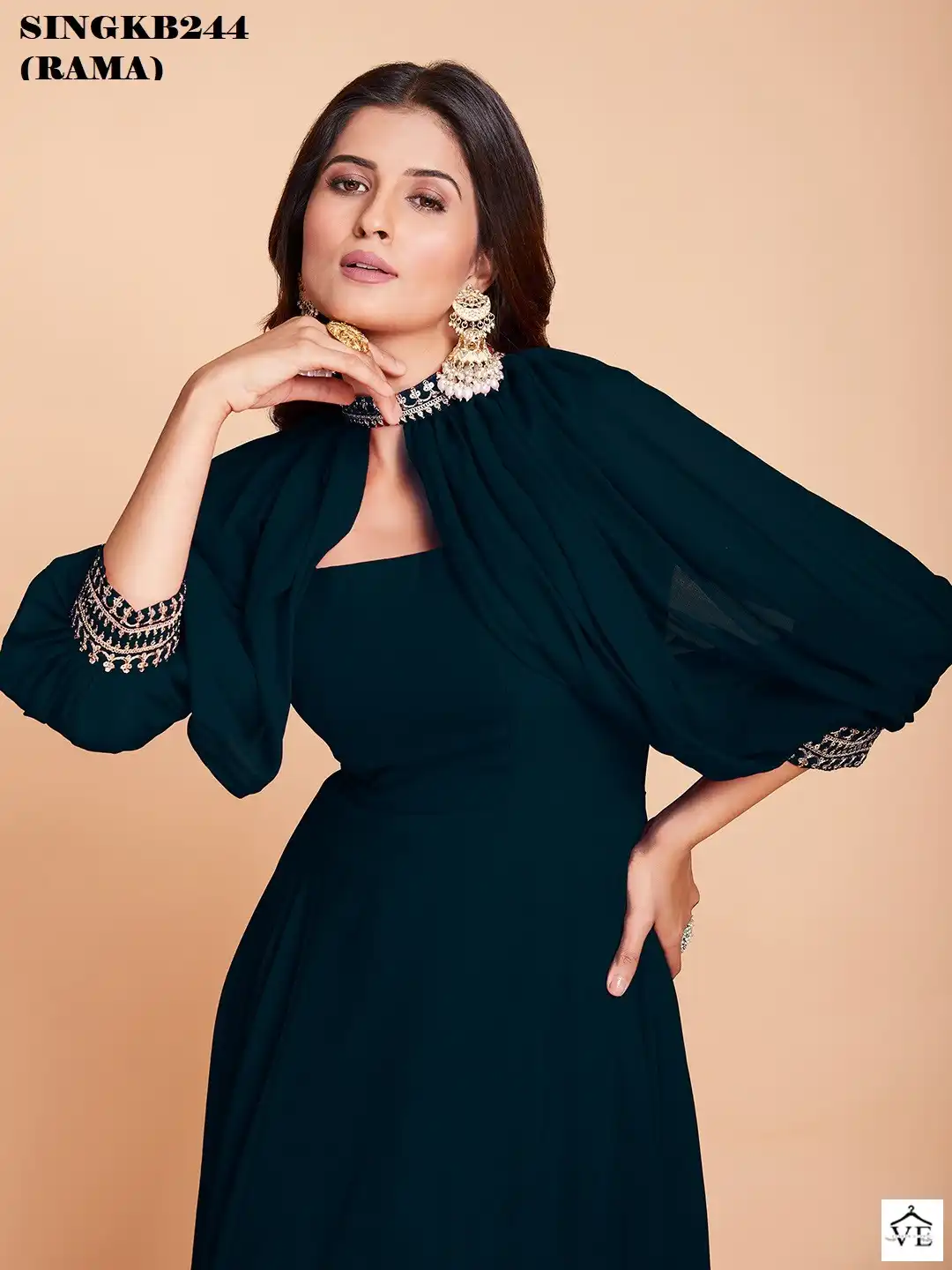 Arya Sing KB 244 Rama Faux Georgette Wholesale Gown — Wholesale Kurtis, MPA wholesale from Surat — view 4