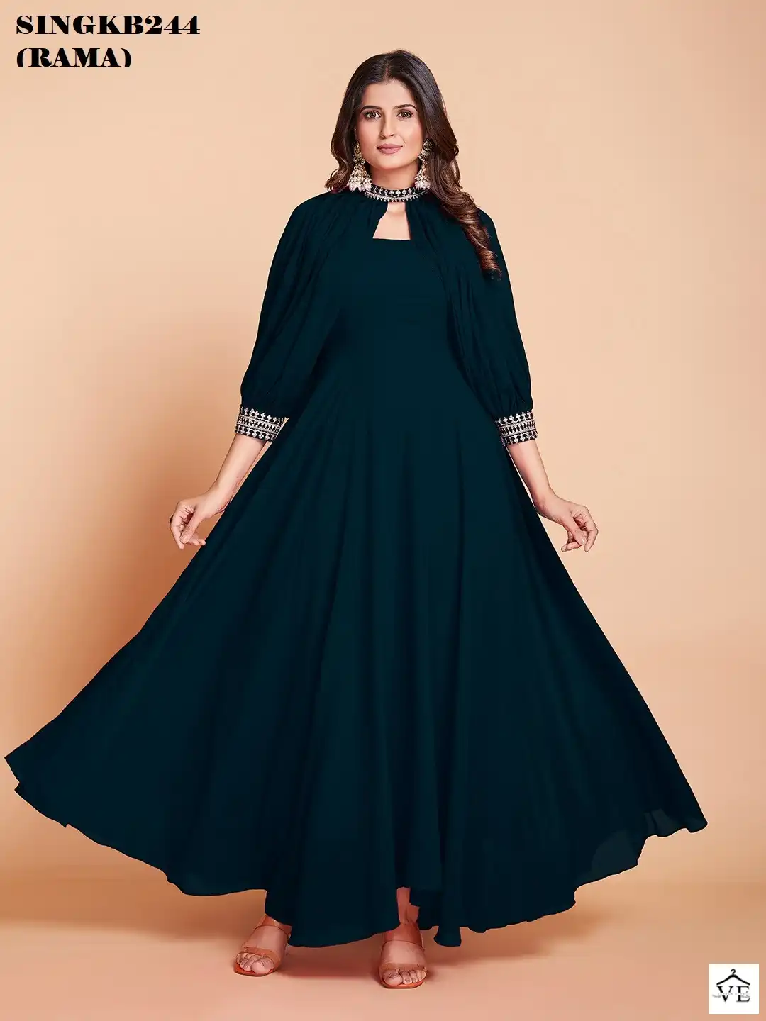 Arya Sing KB 244 Rama Faux Georgette Wholesale Gown — Wholesale Kurtis, MPA wholesale from Surat — view 8