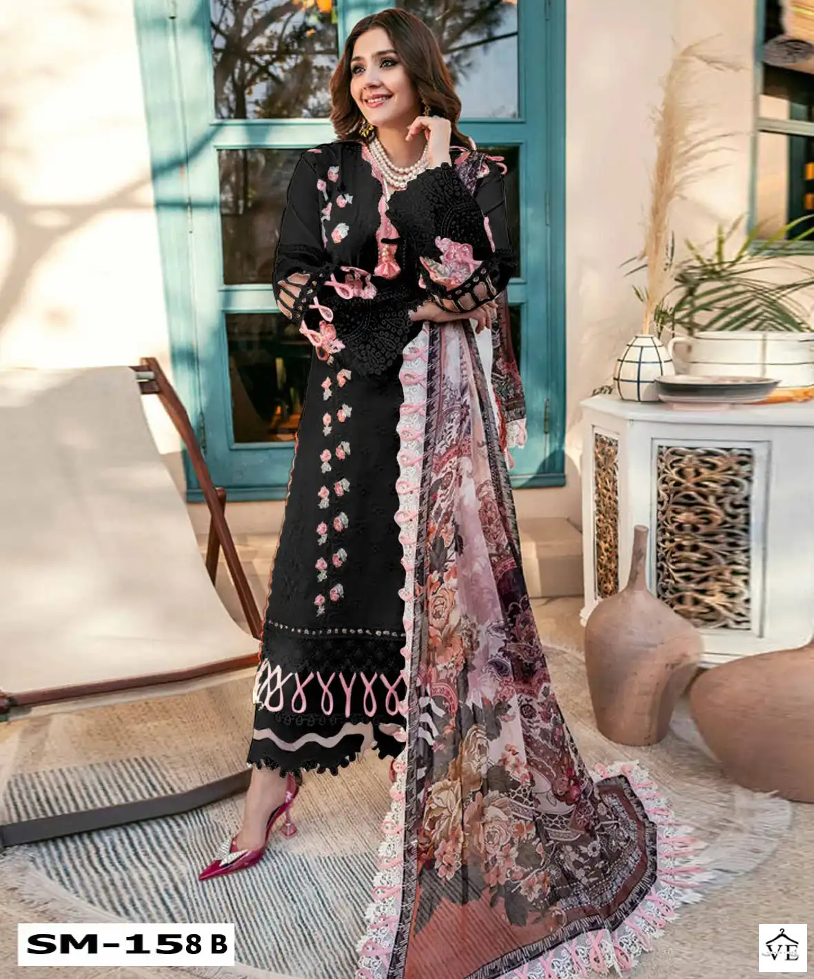 Sana Maryam SM-158 Black Cotton Wholesale Pakistani Suit — Wholesale Salwar Suits, MPA wholesale from Surat — view 1