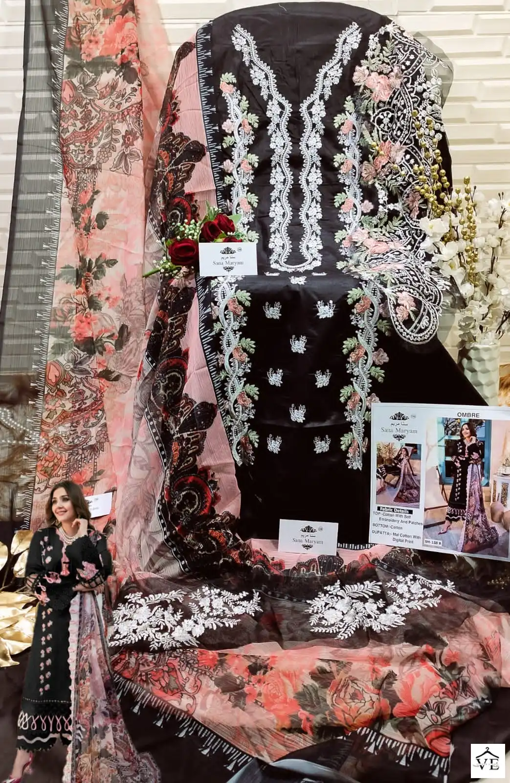 Sana Maryam SM-158 Black Cotton Wholesale Pakistani Suit — Wholesale Salwar Suits, MPA wholesale from Surat - Gallery Image 2