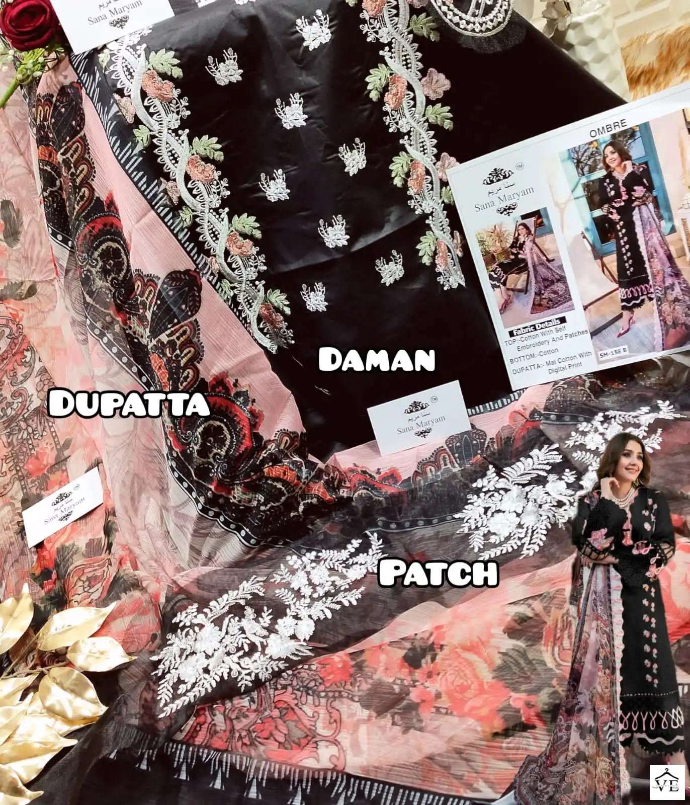 Sana Maryam SM-158 Black Cotton Wholesale Pakistani Suit — Wholesale Salwar Suits, MPA wholesale from Surat — view 4