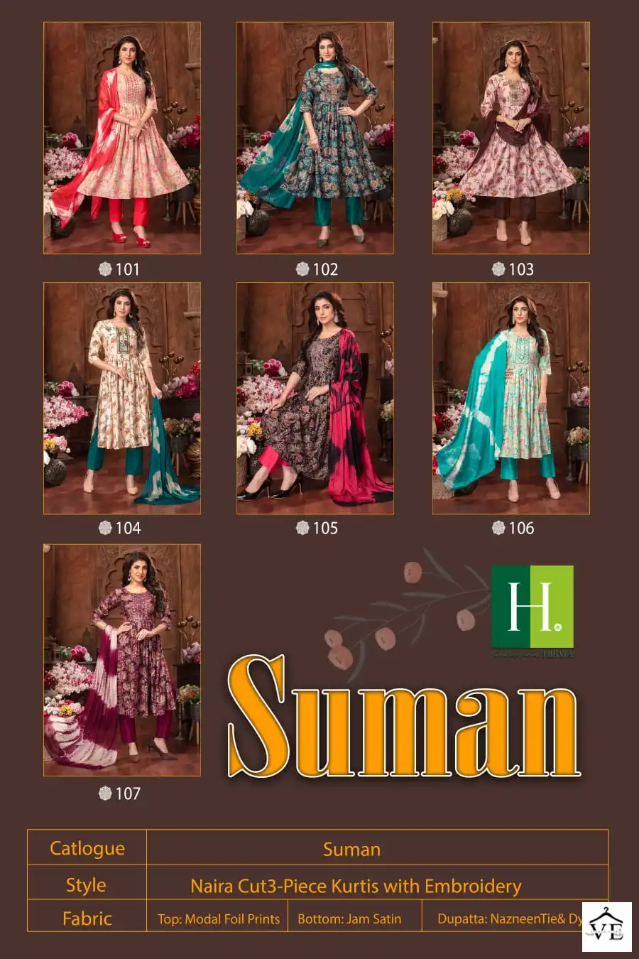 Hirwa Suman Heavy Modal Wholesale Naira Cut Readymade Suit Catalog — Wholesale Salwar Suits, MPA wholesale from Surat — view 8