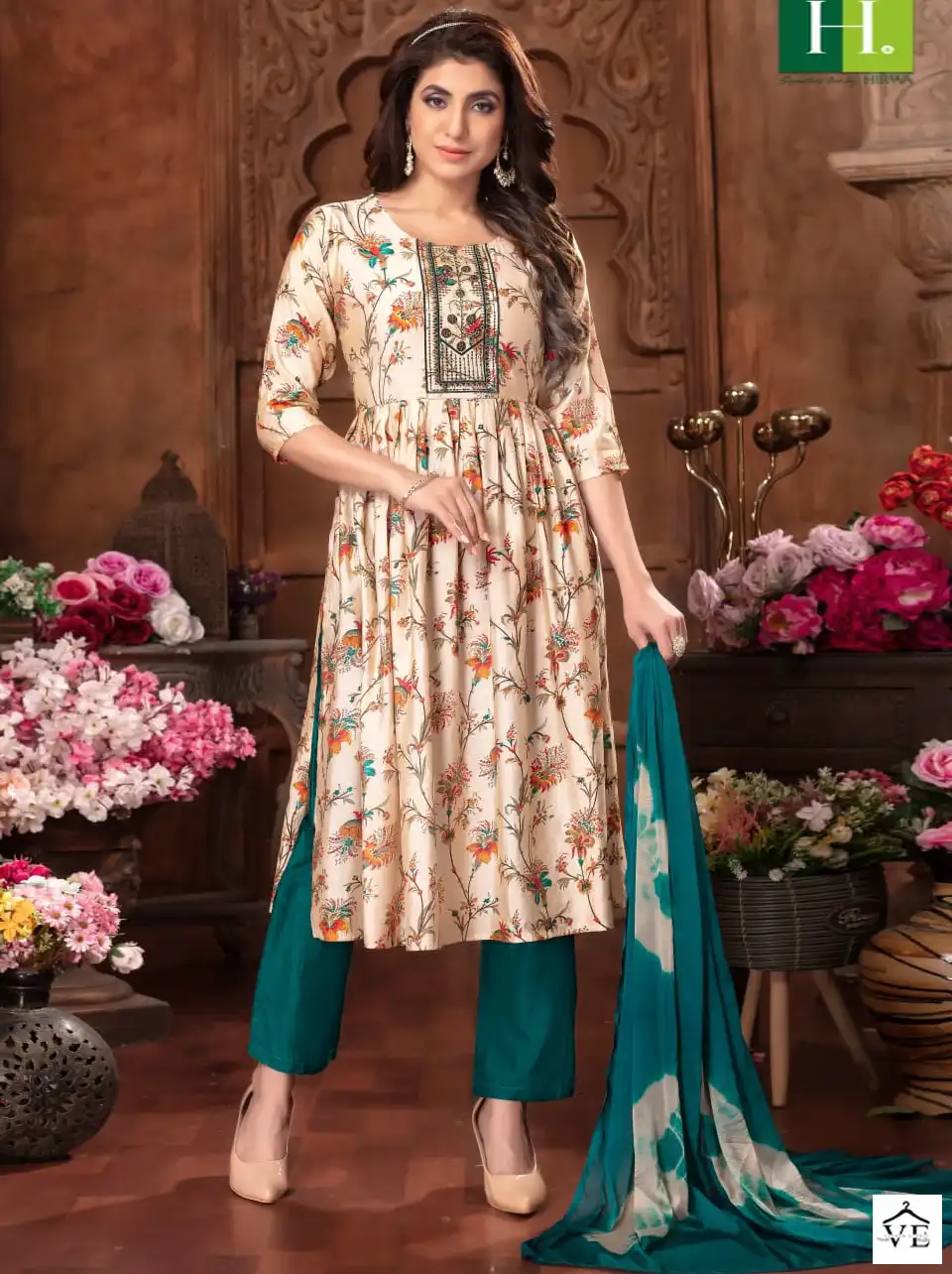 Hirwa Suman Heavy Modal Wholesale Naira Cut Readymade Suit Catalog — Wholesale Salwar Suits, MPA wholesale from Surat — view 1