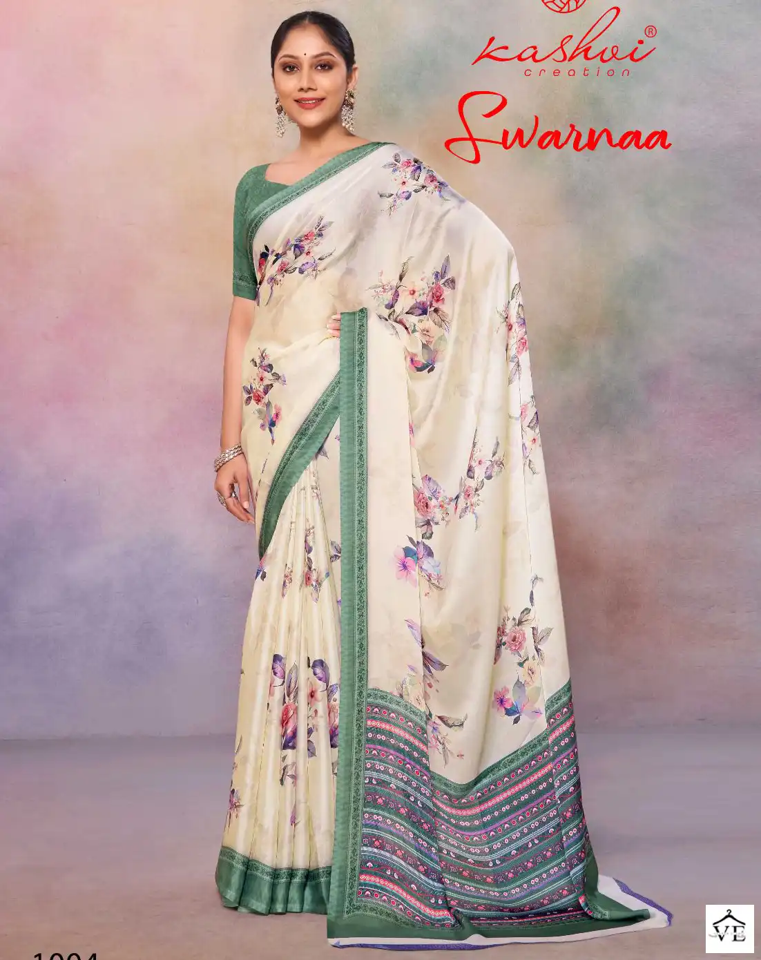 Kashvi Creation Swarnaa Satin Georgette Wholesale Fancy Sarees Catalog — Wholesale Sarees, Kashvi Creation wholesale from Surat — view 1