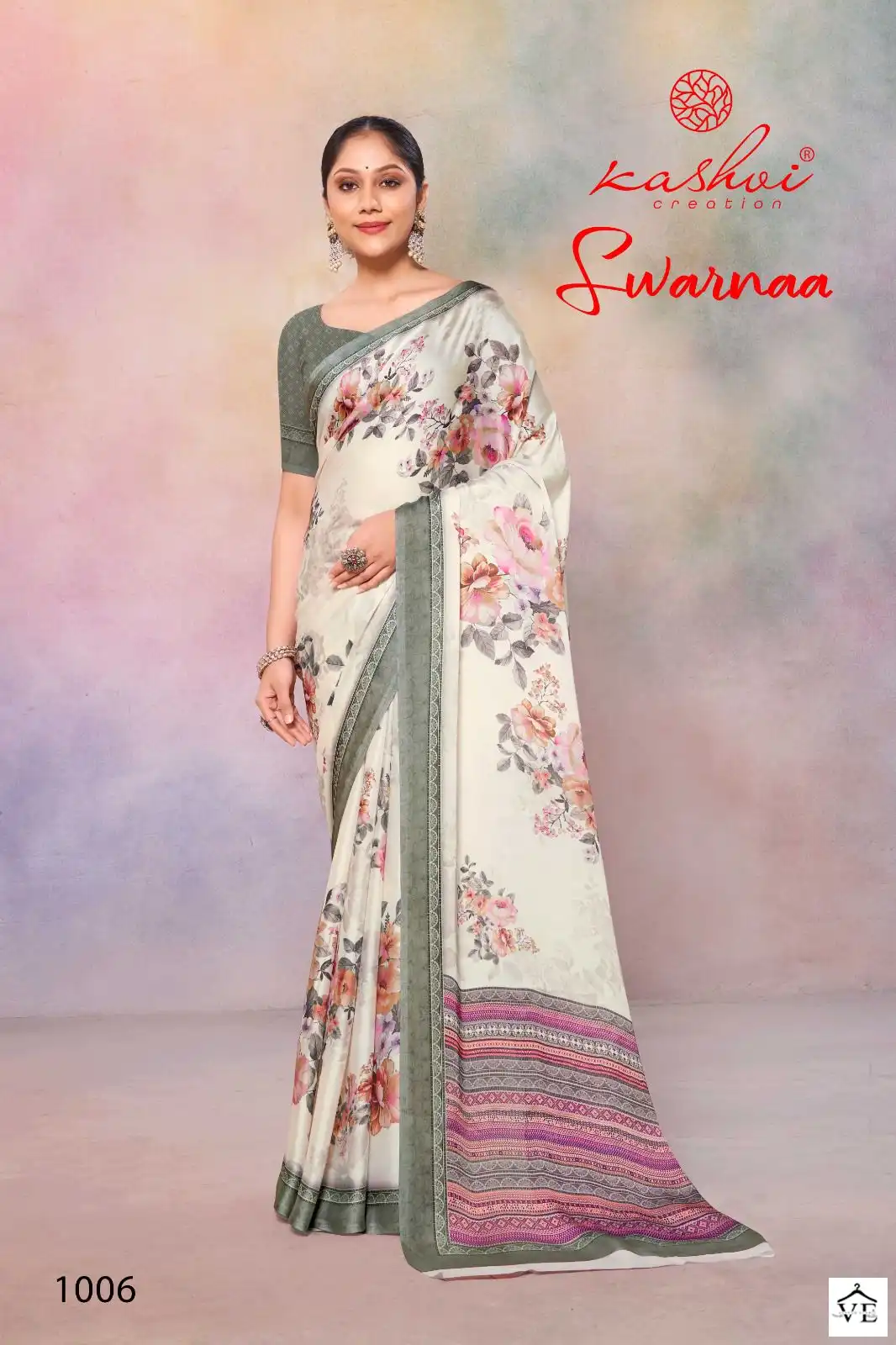 Kashvi Creation Swarnaa Satin Georgette Wholesale Fancy Sarees Catalog — Wholesale Sarees, Kashvi Creation wholesale from Surat - Gallery Image 3
