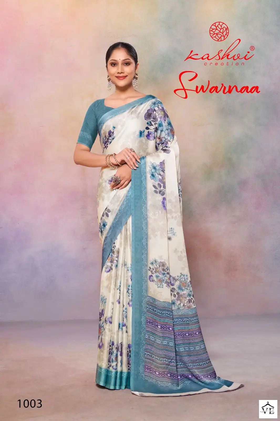 Kashvi Creation Swarnaa Satin Georgette Wholesale Fancy Sarees Catalog — Wholesale Sarees, Kashvi Creation wholesale from Surat - Gallery Image 4