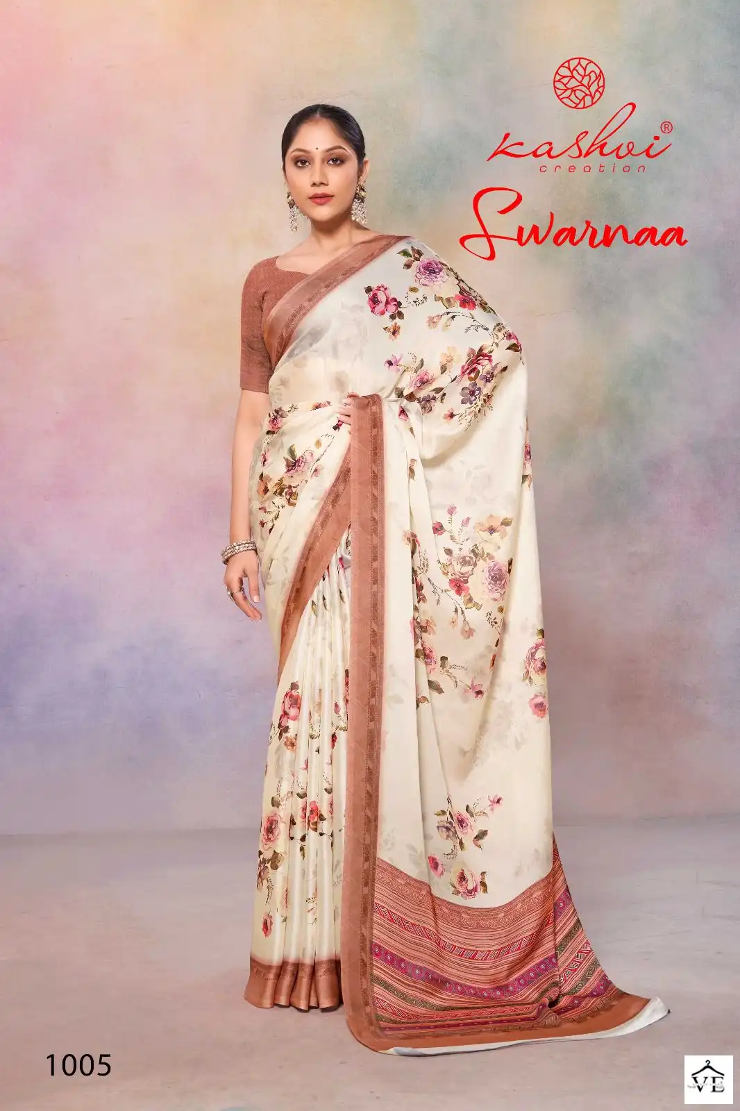 Kashvi Creation Swarnaa Satin Georgette Wholesale Fancy Sarees Catalog — Wholesale Sarees, Kashvi Creation wholesale from Surat - Gallery Image 5