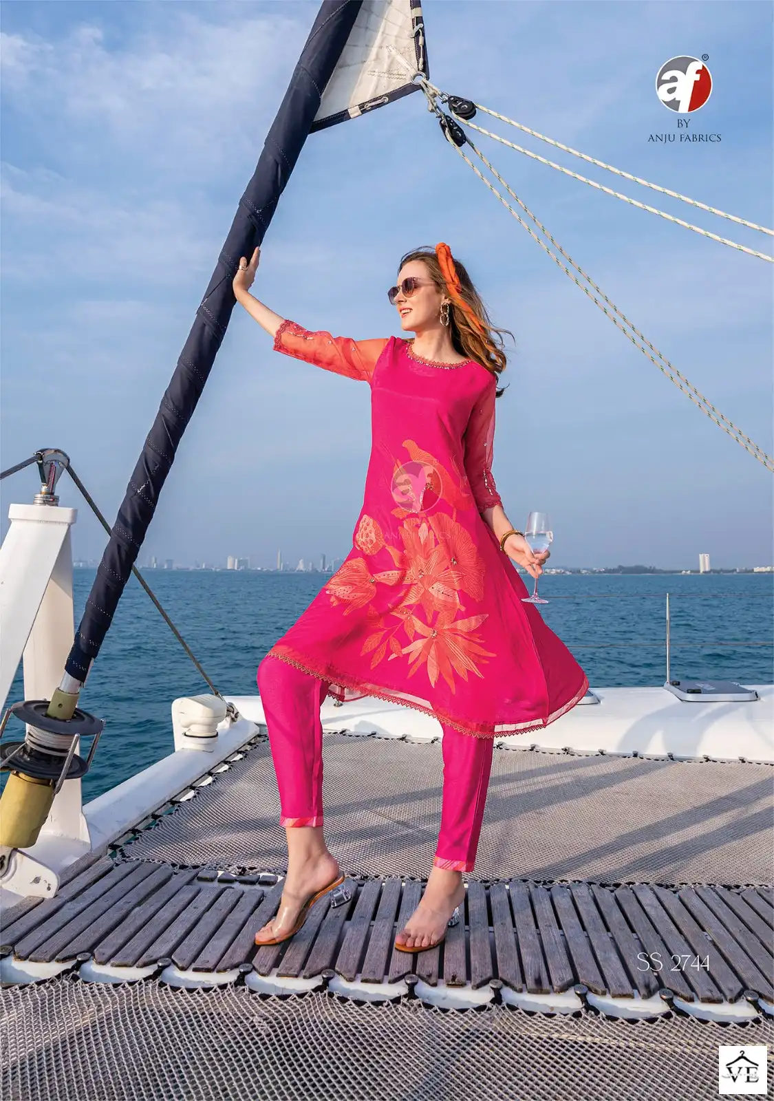 Anju Fabrics Stole Story Pure Natural Crape Silk Wholesale Fancy Kurtis Pant With Scraf Catalog — Wholesale Kurtis, MPA wholesale from Surat - Gallery Image 2