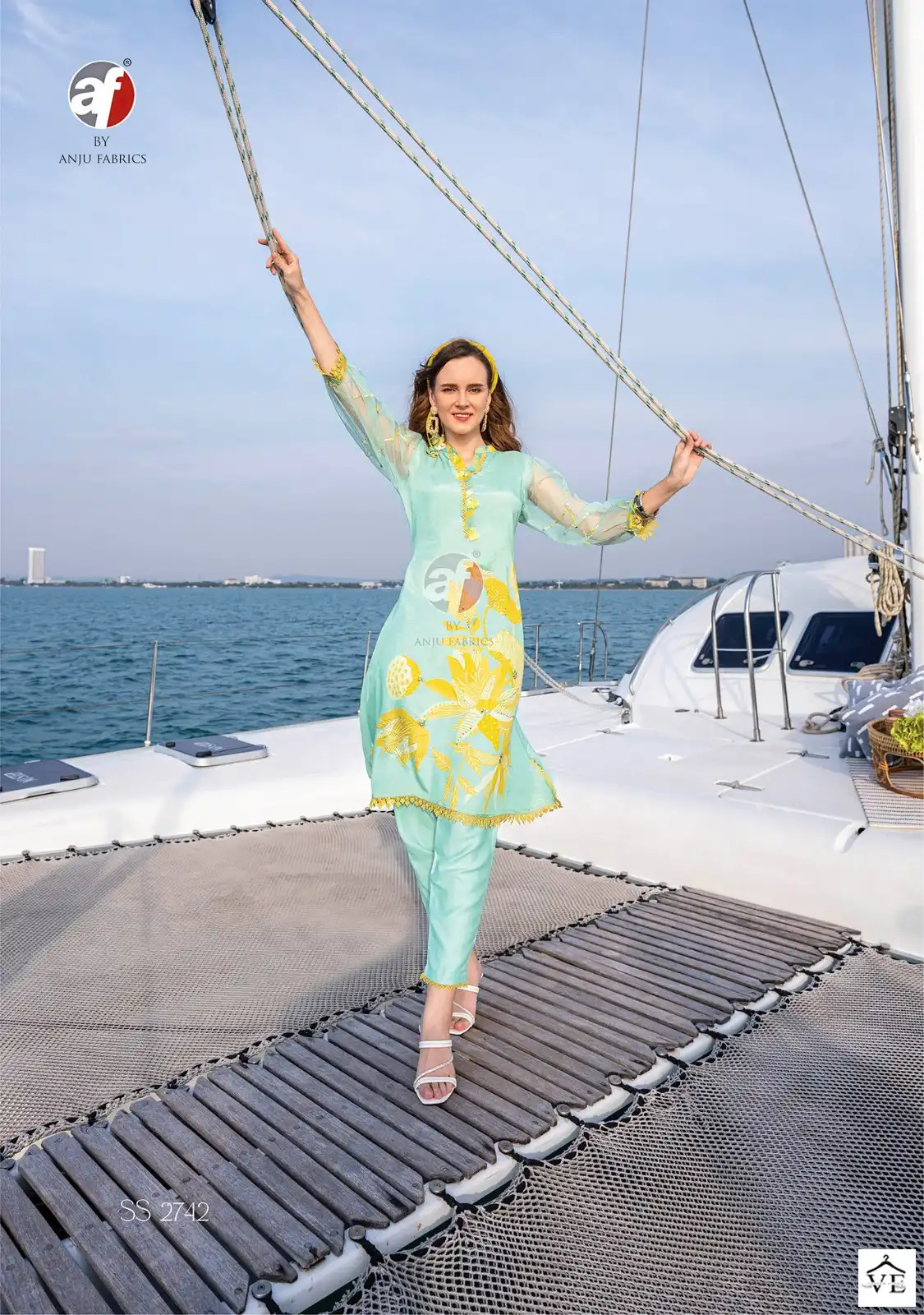 Anju Fabrics Stole Story Pure Natural Crape Silk Wholesale Fancy Kurtis Pant With Scraf Catalog — Wholesale Kurtis, MPA wholesale from Surat - Gallery Image 6