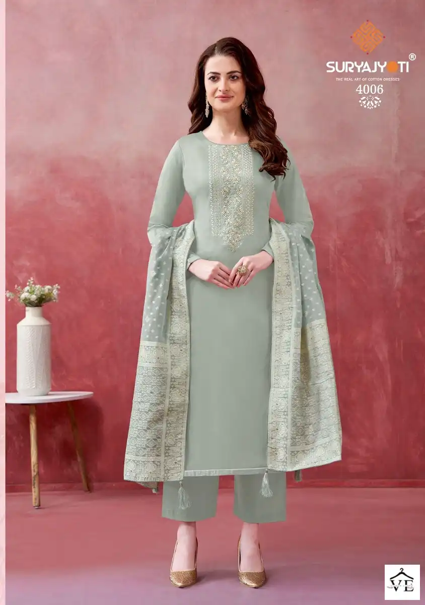 Suryajyoti Khanak Vol 4 Cotton Wholesale Salwar Suit Catalog — Wholesale Salwar Suits, MPA wholesale from Surat - Gallery Image 2