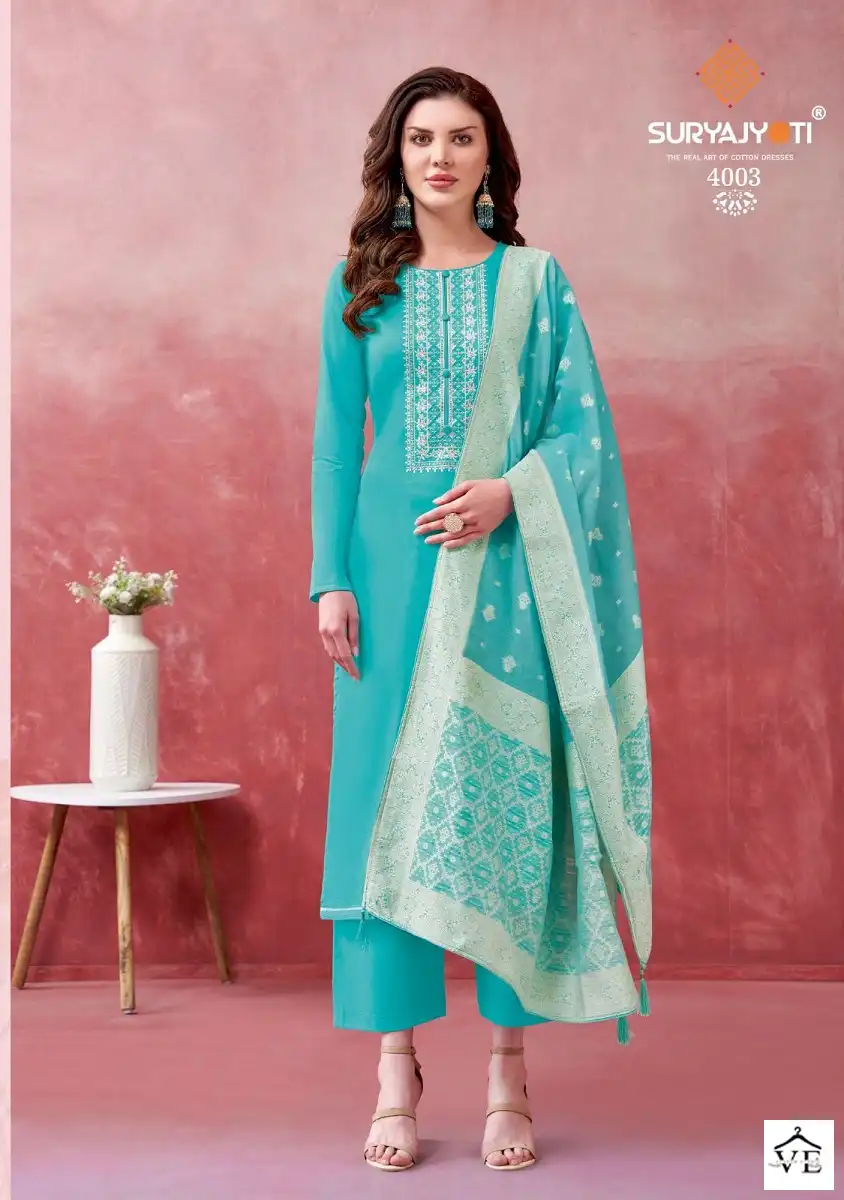 Suryajyoti Khanak Vol 4 Cotton Wholesale Salwar Suit Catalog — Wholesale Salwar Suits, MPA wholesale from Surat - Gallery Image 3