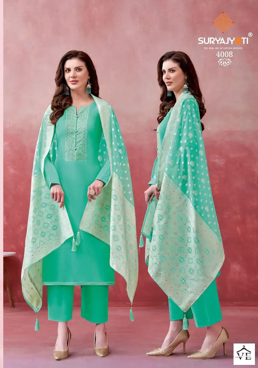Suryajyoti Khanak Vol 4 Cotton Wholesale Salwar Suit Catalog — Wholesale Salwar Suits, MPA wholesale from Surat - Gallery Image 5
