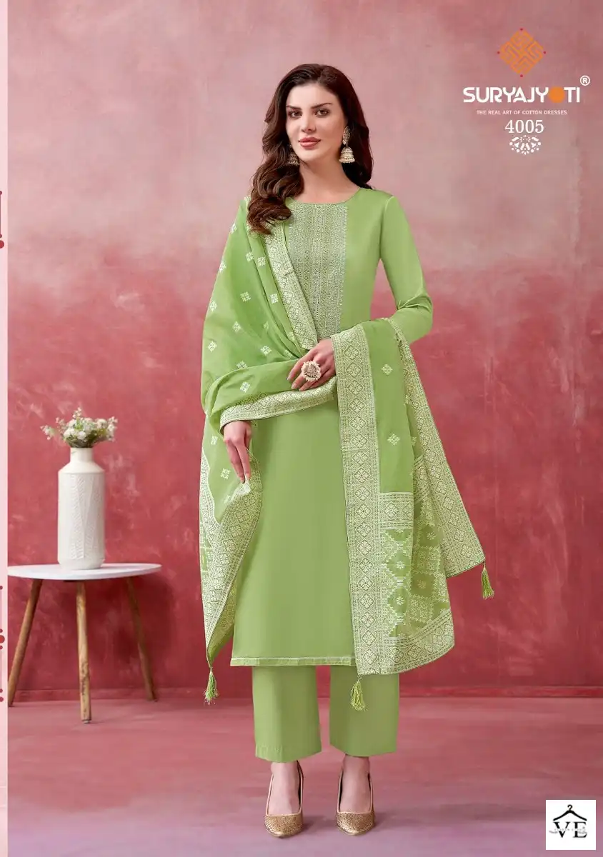 Suryajyoti Khanak Vol 4 Cotton Wholesale Salwar Suit Catalog — Wholesale Salwar Suits, MPA wholesale from Surat - Gallery Image 8
