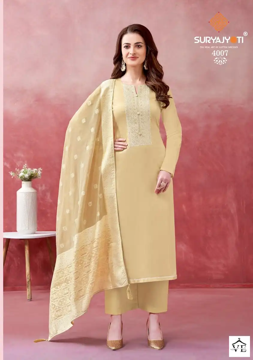 Suryajyoti Khanak Vol 4 Cotton Wholesale Salwar Suit Catalog — Wholesale Salwar Suits, MPA wholesale from Surat - Gallery Image 9