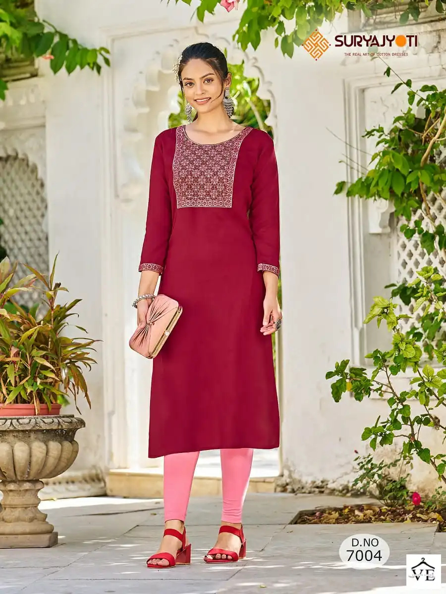 Suryajyoti Nirja Advance Vol-7 Pure Rayon Cotton Wholesale Kurti Catalog — Wholesale Kurtis, MPA wholesale from Surat - Gallery Image 5