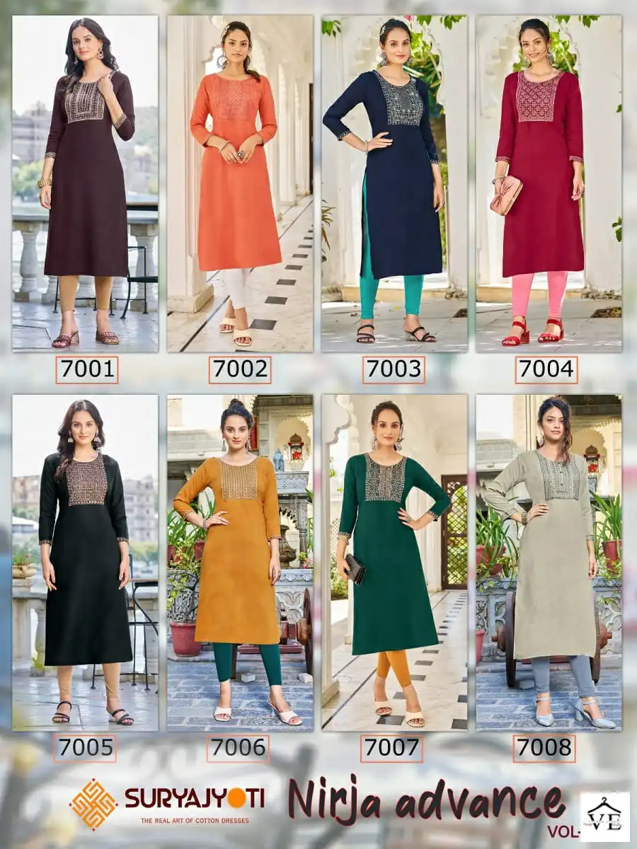 Suryajyoti Nirja Advance Vol-7 Pure Rayon Cotton Wholesale Kurti Catalog — Wholesale Kurtis, MPA wholesale from Surat — view 7