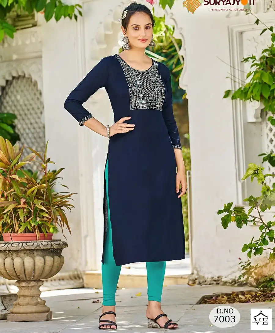 Suryajyoti Nirja Advance Vol-7 Pure Rayon Cotton Wholesale Kurti Catalog — Wholesale Kurtis, MPA wholesale from Surat — view 1