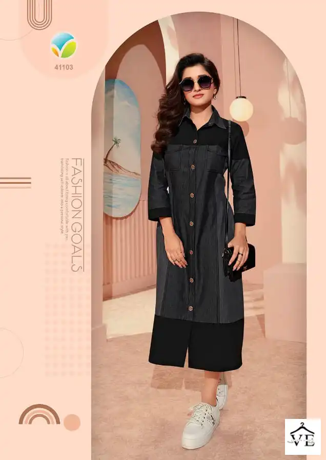 Vinay Tumbaa - The Denim-3 100% Denim Wholesale Kurti Catalog — Wholesale Kurtis, MPA wholesale from Surat — view 8