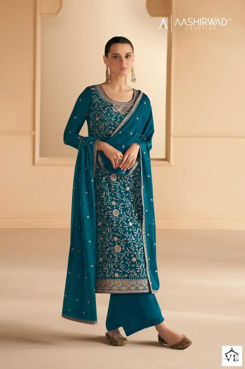 Aashirwad Varina Soft Silk Wholesale Salwar Suit Catalog — Wholesale Salwar Suits, Aashirwad Creation wholesale from Surat - Gallery Image 3
