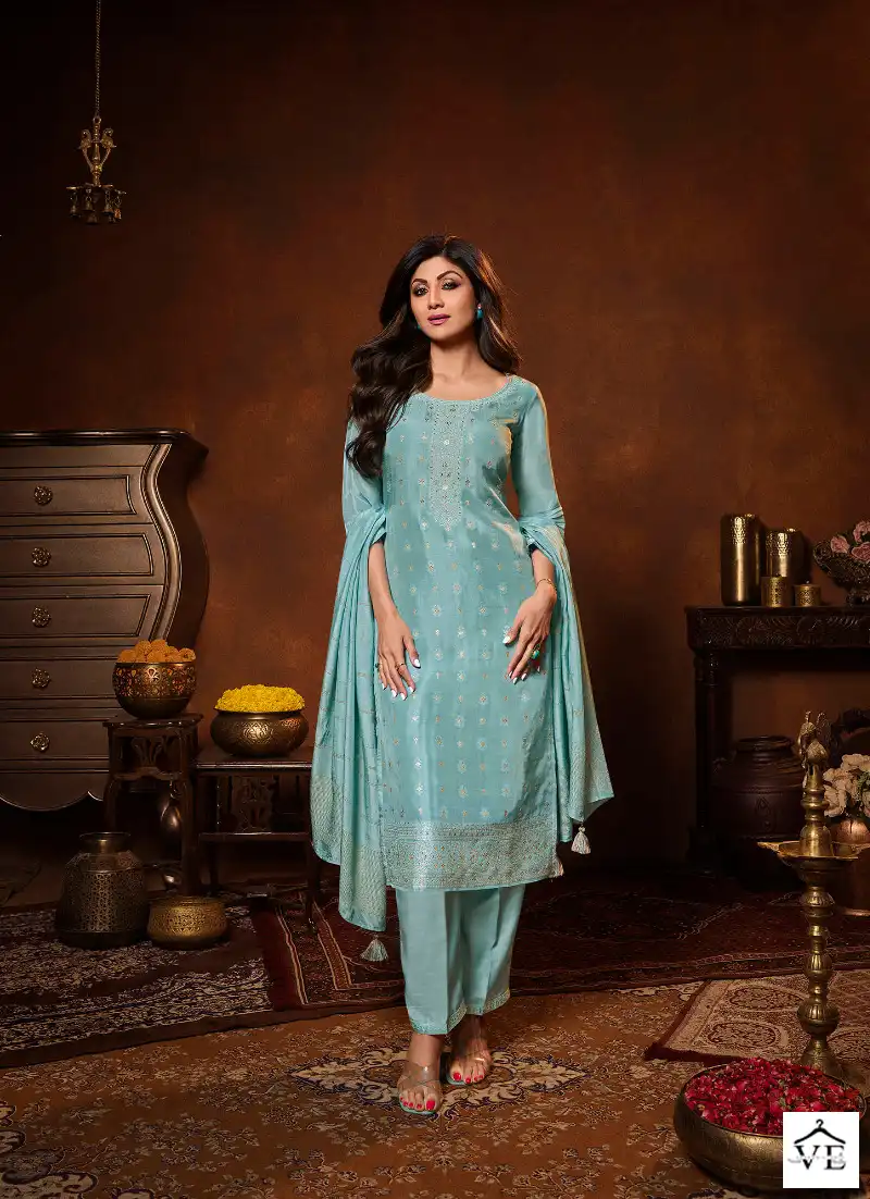 Vatsam Shilpa - 6 Pure Viscose Dola Jacquard Wholesale Readymade Suits Catalog — Wholesale Salwar Suits, MPA wholesale from Surat - Gallery Image 2