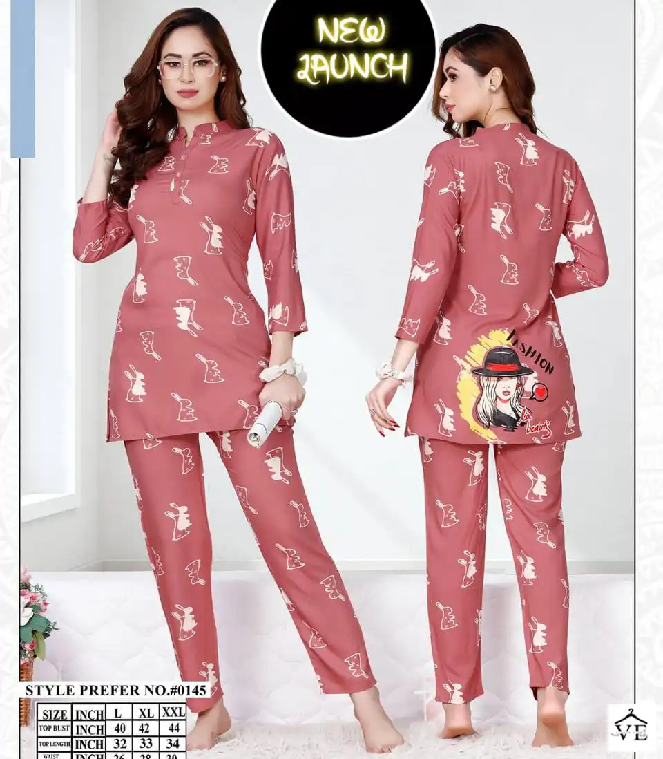 Summer Special Vol 0145 Rayon Wholesale Long Kurta With Pajama Set Night Wear Catalog — Wholesale, MPA wholesale from Surat — view 1