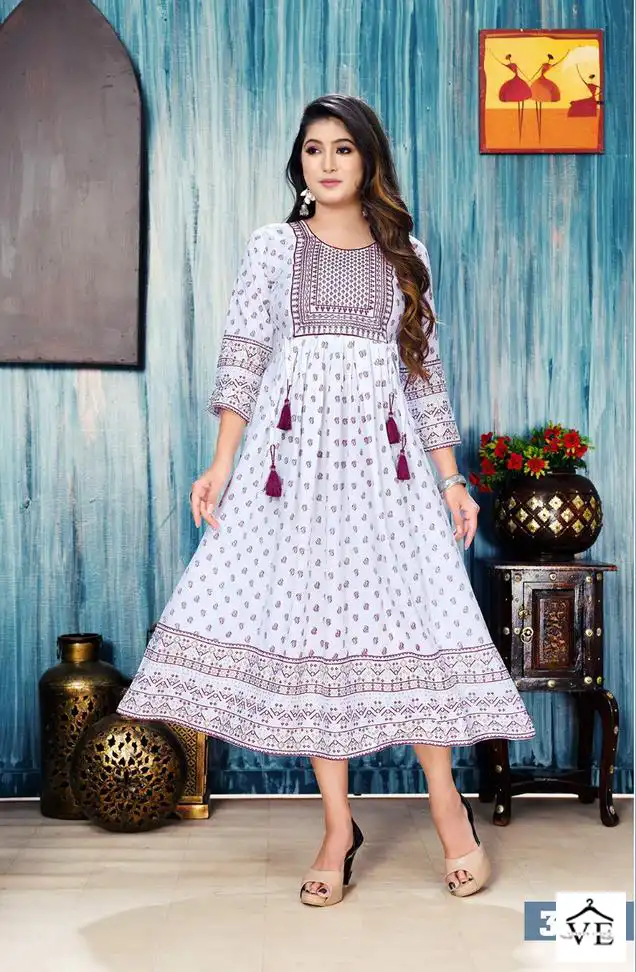Vardan Ethnic White Floral 14 Kg Rayon Wholesale Long Kurtis Catalog — Wholesale Kurtis, MPA wholesale from Surat - Gallery Image 2