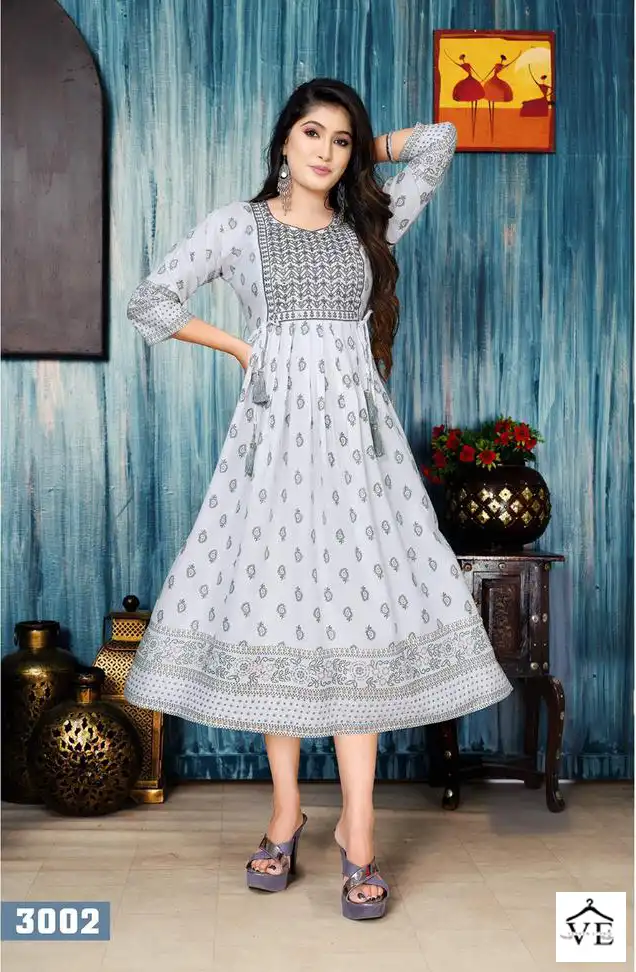 Vardan Ethnic White Floral 14 Kg Rayon Wholesale Long Kurtis Catalog — Wholesale Kurtis, MPA wholesale from Surat - Gallery Image 3
