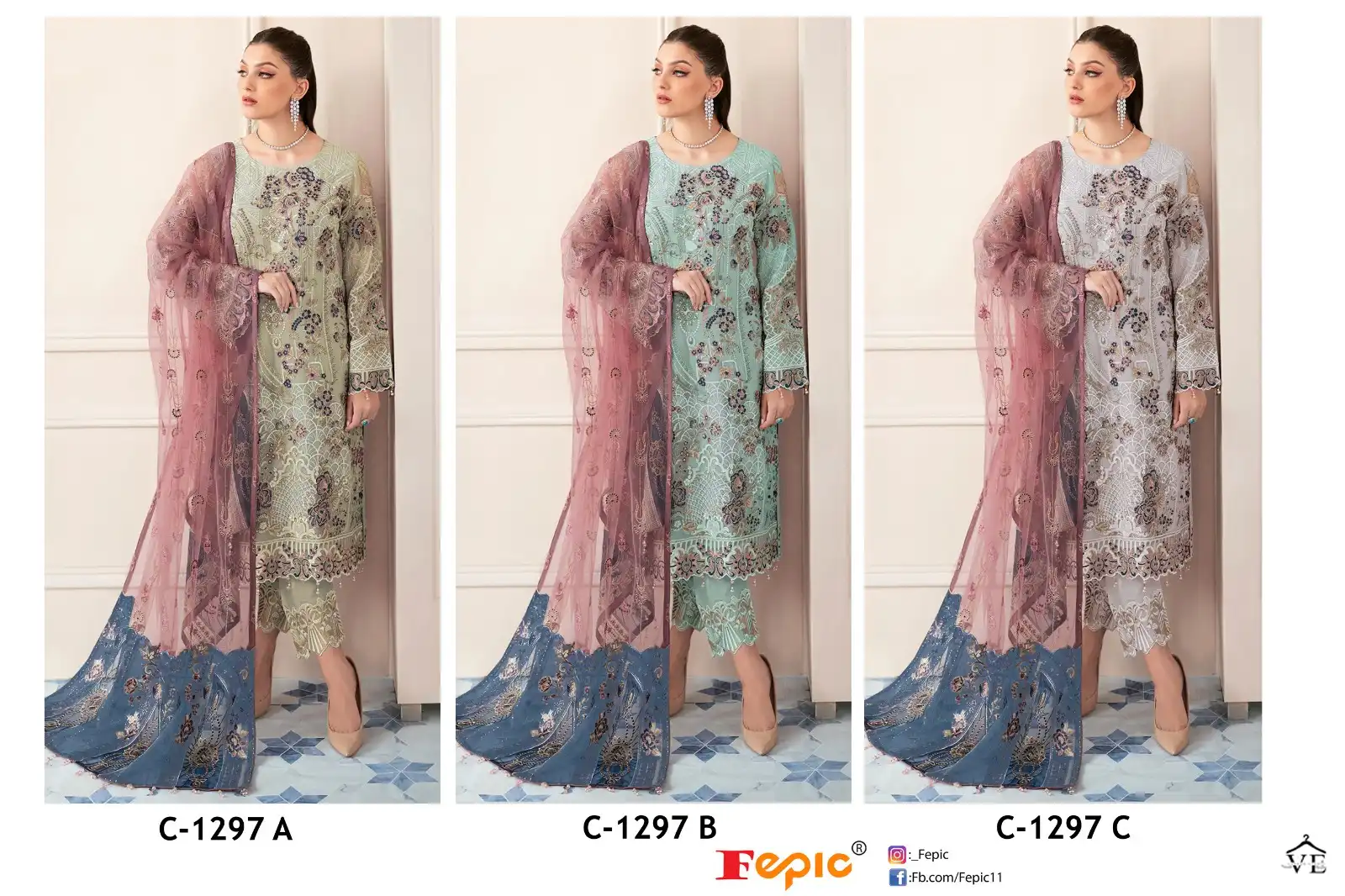 Fepic C-1297 Georgette Wholesale Pakistani Suit Catalog — Wholesale Salwar Suits, MPA wholesale from Surat — view 4