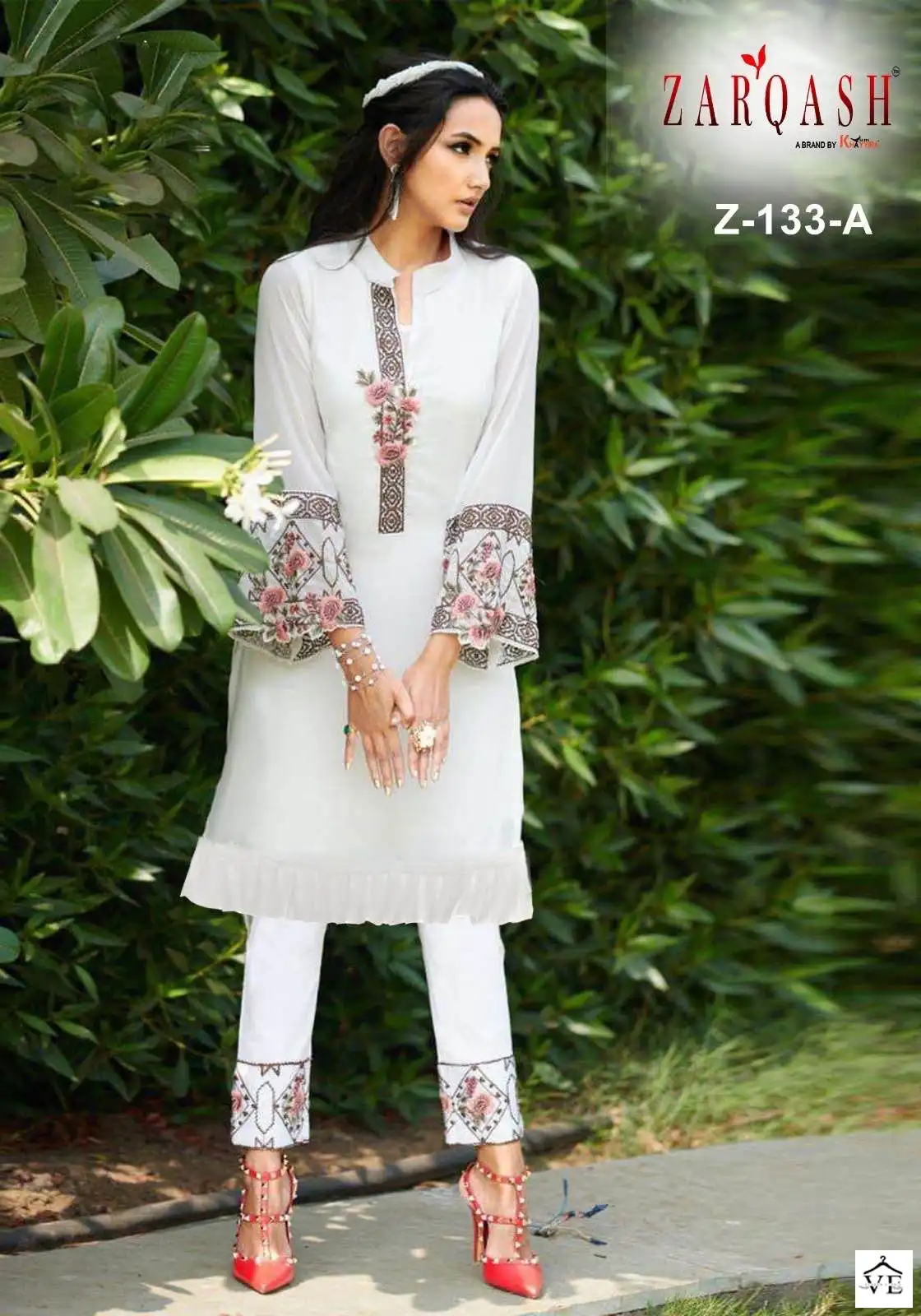 Zarqash Z 133 Georgette Wholesale Designer Pakistani Readymade Kurti With Pant Catalog — Wholesale Kurti Pant Set, MPA wholesale from Surat - Gallery Image 2