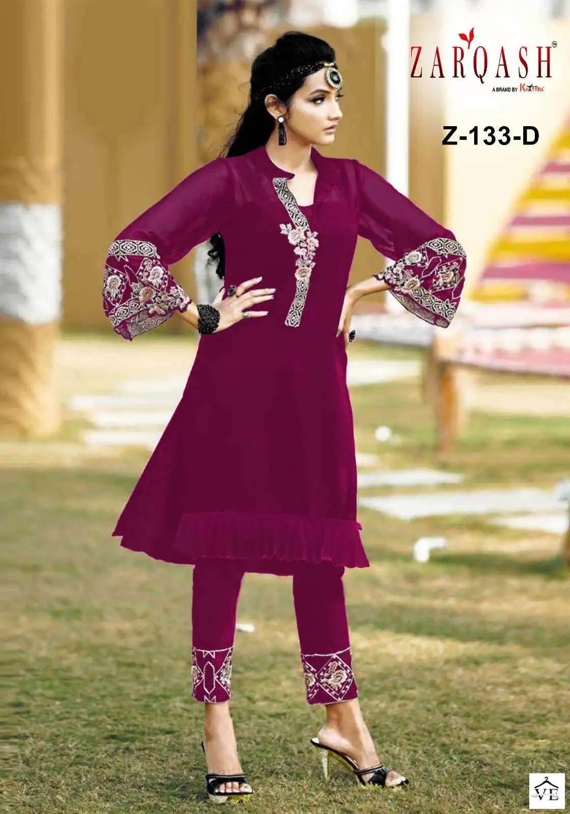 Zarqash Z 133 Georgette Wholesale Designer Pakistani Readymade Kurti With Pant Catalog — Wholesale Kurti Pant Set, MPA wholesale from Surat - Gallery Image 10