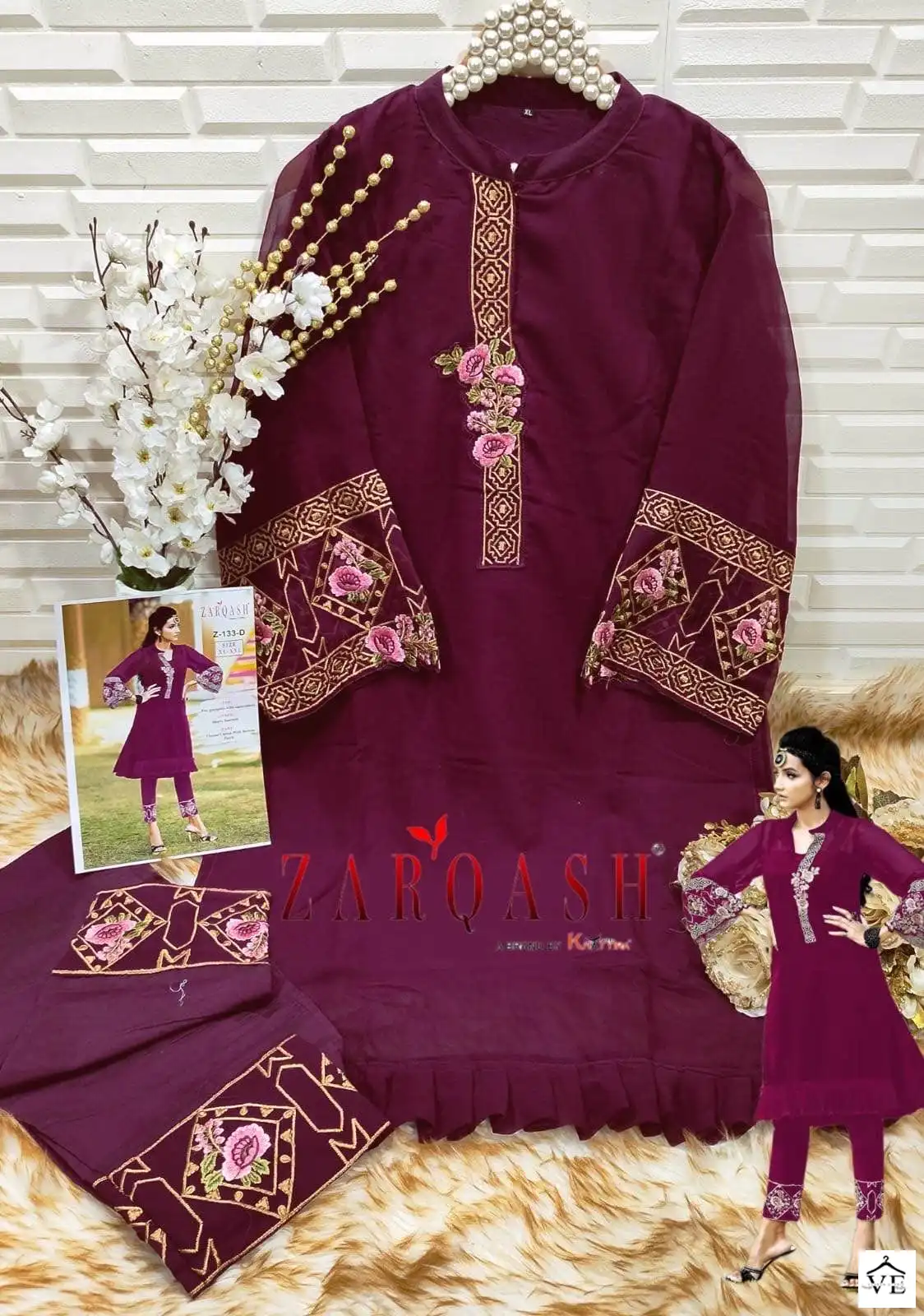 Zarqash Z 133 Georgette Wholesale Designer Pakistani Readymade Kurti With Pant Catalog — Wholesale Kurti Pant Set, MPA wholesale from Surat - Gallery Image 12