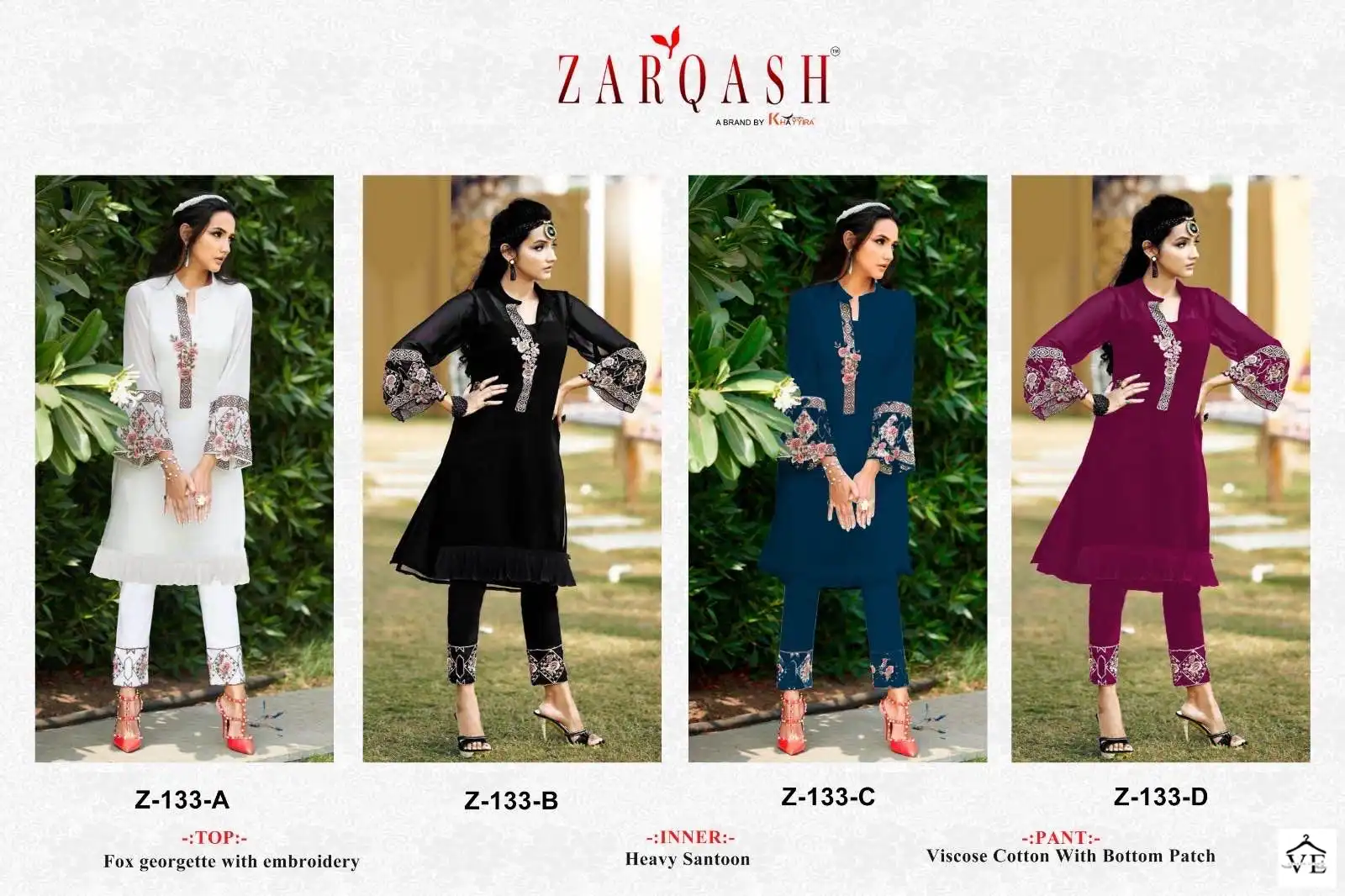 Zarqash Z 133 Georgette Wholesale Designer Pakistani Readymade Kurti With Pant Catalog — Wholesale Kurti Pant Set, MPA wholesale from Surat — view 13