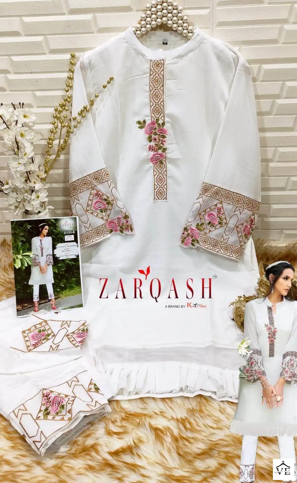 Zarqash Z 133 Georgette Wholesale Designer Pakistani Readymade Kurti With Pant Catalog — Wholesale Kurti Pant Set, MPA wholesale from Surat - Gallery Image 4