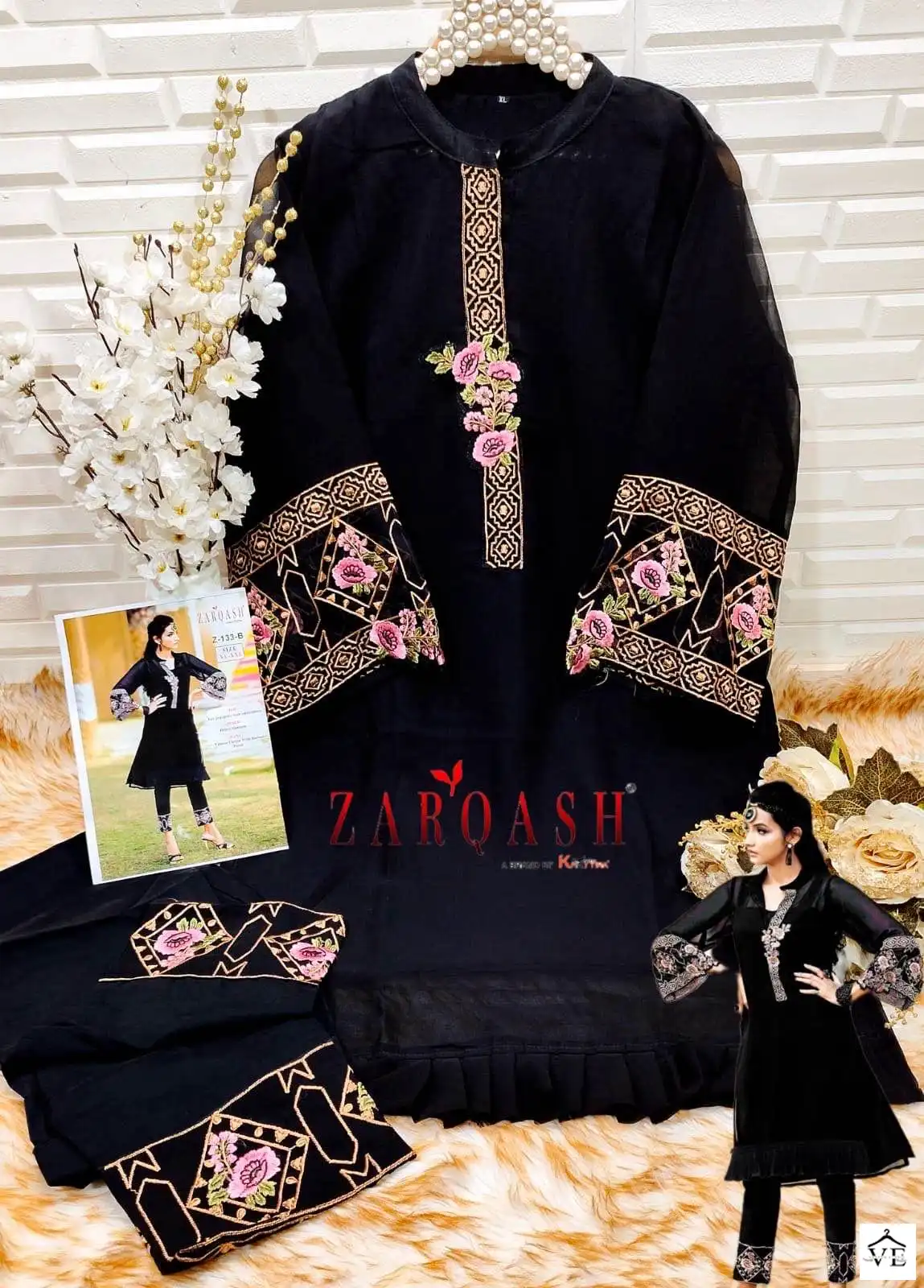 Zarqash Z 133 Georgette Wholesale Designer Pakistani Readymade Kurti With Pant Catalog — Wholesale Kurti Pant Set, MPA wholesale from Surat - Gallery Image 6