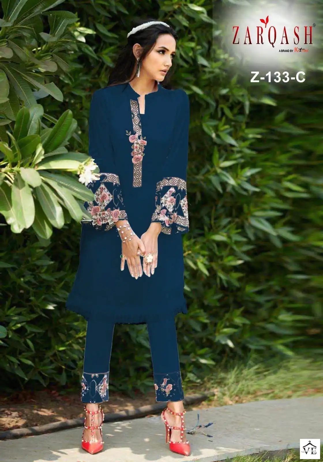 Zarqash Z 133 Georgette Wholesale Designer Pakistani Readymade Kurti With Pant Catalog — Wholesale Kurti Pant Set, MPA wholesale from Surat - Gallery Image 7