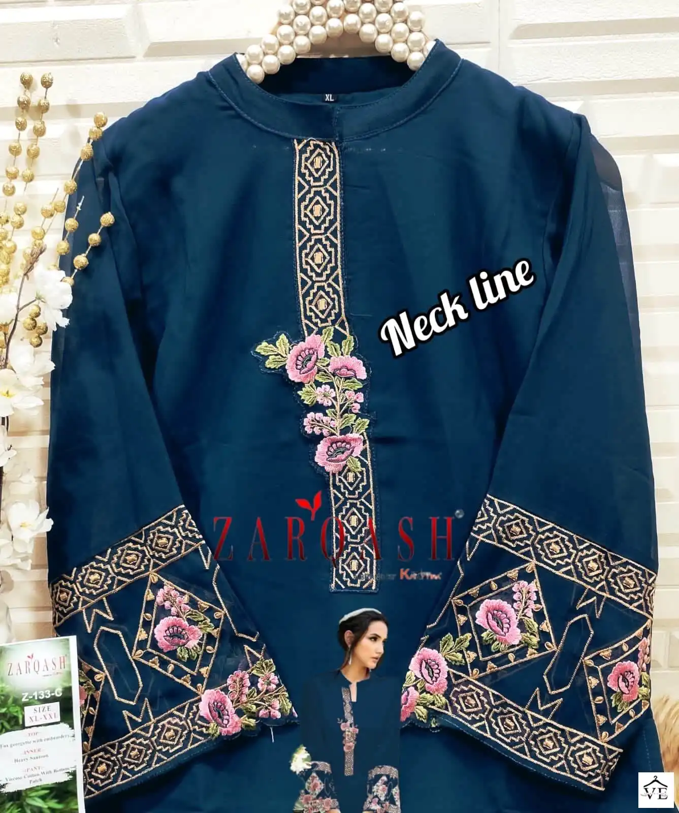 Zarqash Z 133 Georgette Wholesale Designer Pakistani Readymade Kurti With Pant Catalog — Wholesale Kurti Pant Set, MPA wholesale from Surat - Gallery Image 8