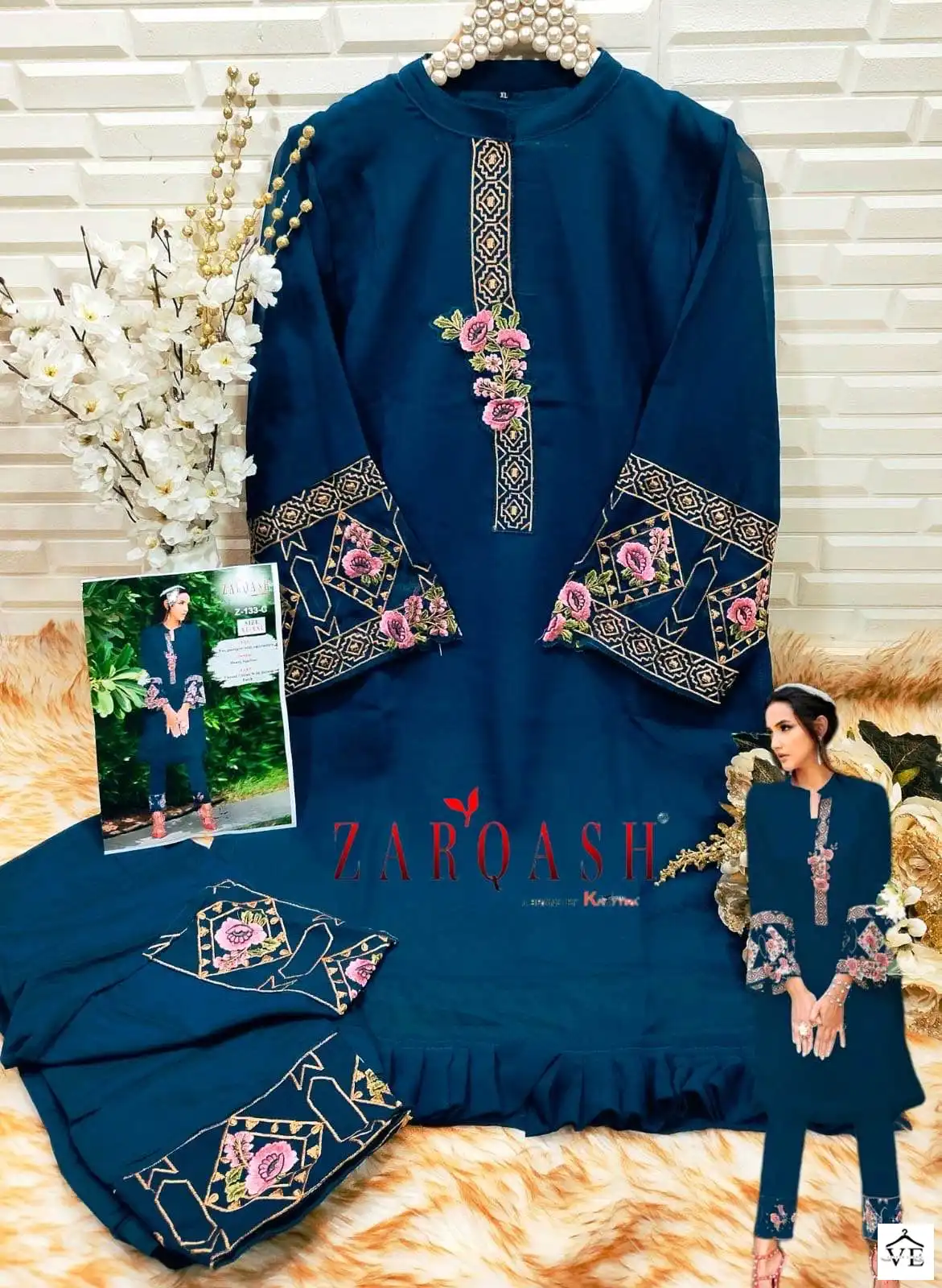 Zarqash Z 133 Georgette Wholesale Designer Pakistani Readymade Kurti With Pant Catalog — Wholesale Kurti Pant Set, MPA wholesale from Surat - Gallery Image 9