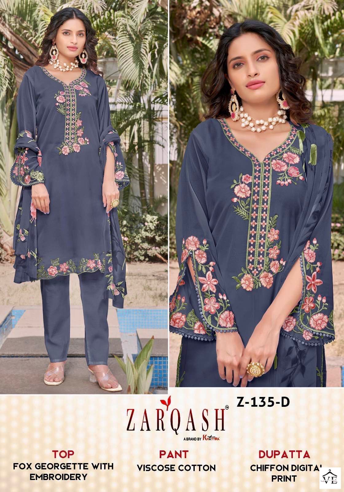 Zarqash Z 135 Faux Georgette Wholesale Readymade Suit Catalog — Wholesale Salwar Suits, MPA wholesale from Surat - Gallery Image 2