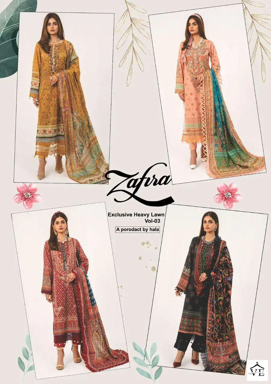 Hala Zafira Vol 3 Lawn Cotton Wholesale Pakistani Salwar Suit Catalog — Wholesale Salwar Suits, MPA wholesale from Surat — view 5