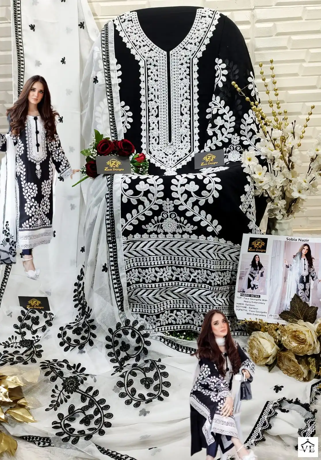 Zeen Design ZD-133 Faux Georgette Wholesale Pakistani Suit Catalog — Wholesale Salwar Suits, MPA wholesale from Surat - Gallery Image 5