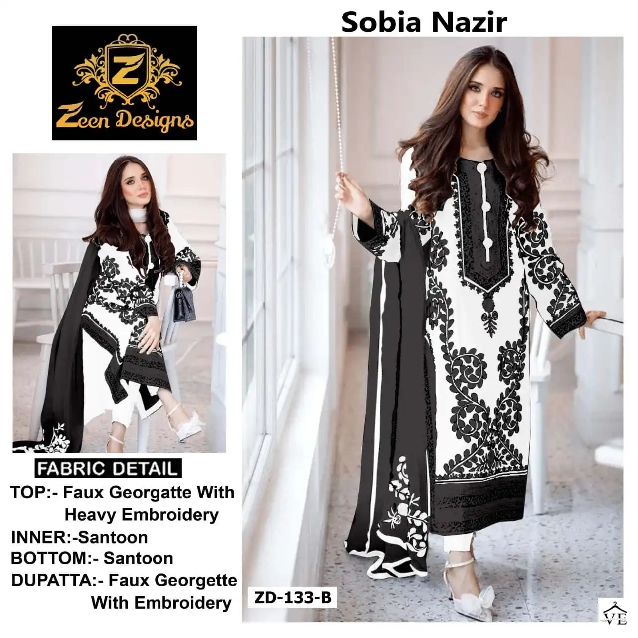 Zeen Design ZD-133 Faux Georgette Wholesale Pakistani Suit Catalog — Wholesale Salwar Suits, MPA wholesale from Surat - Gallery Image 7