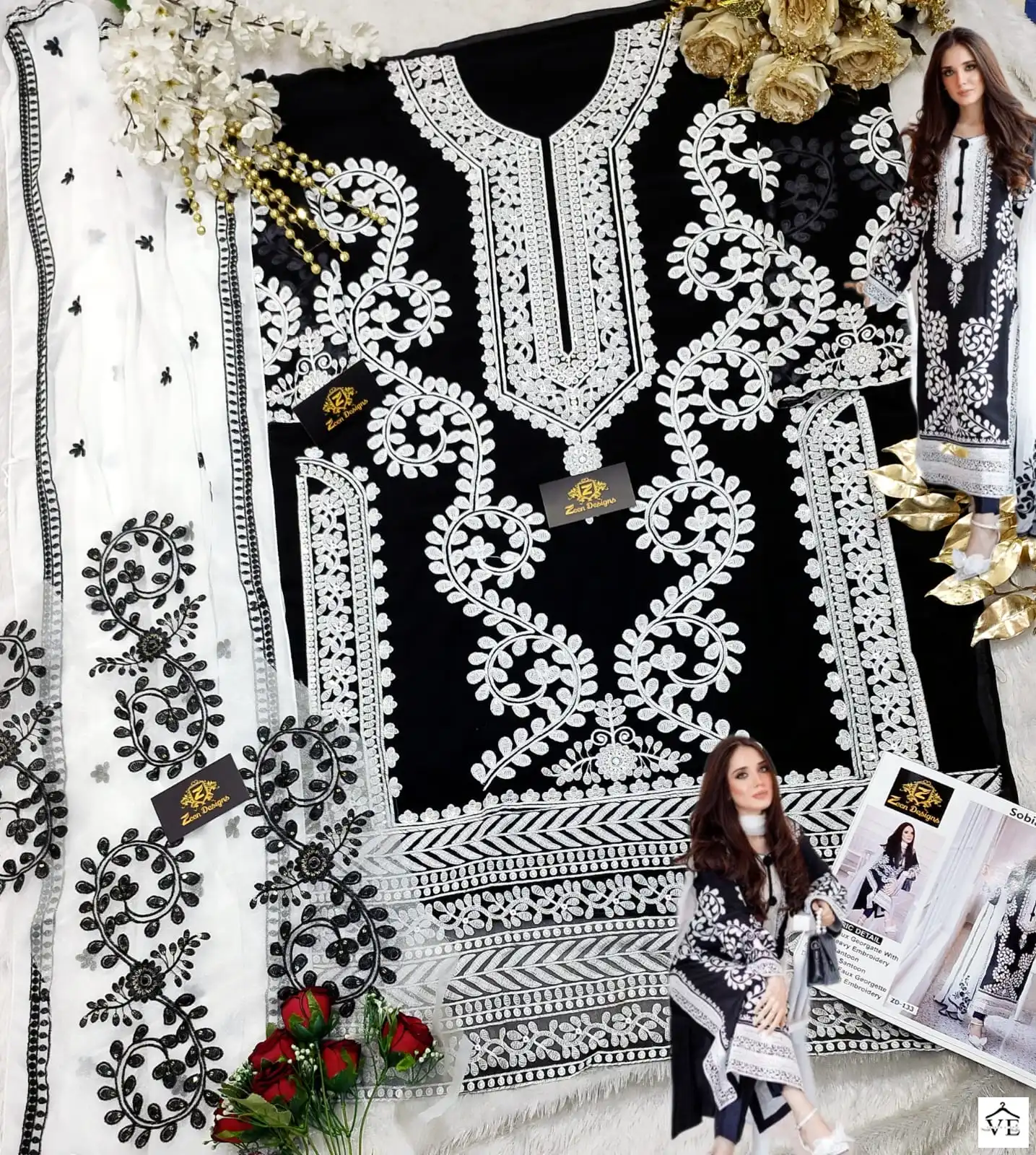 Zeen Design ZD-133 Faux Georgette Wholesale Pakistani Suit Catalog — Wholesale Salwar Suits, MPA wholesale from Surat - Gallery Image 3