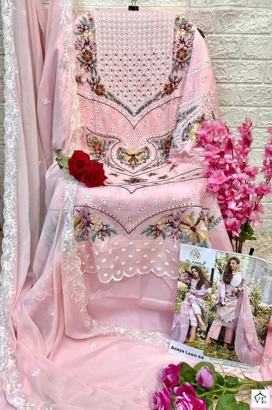 Al Amra ZF Anaya Lawn 64 Cambric Cotton Wholesale Pakistani Suit — Wholesale Salwar Suits, MPA wholesale from Surat - Gallery Image 2