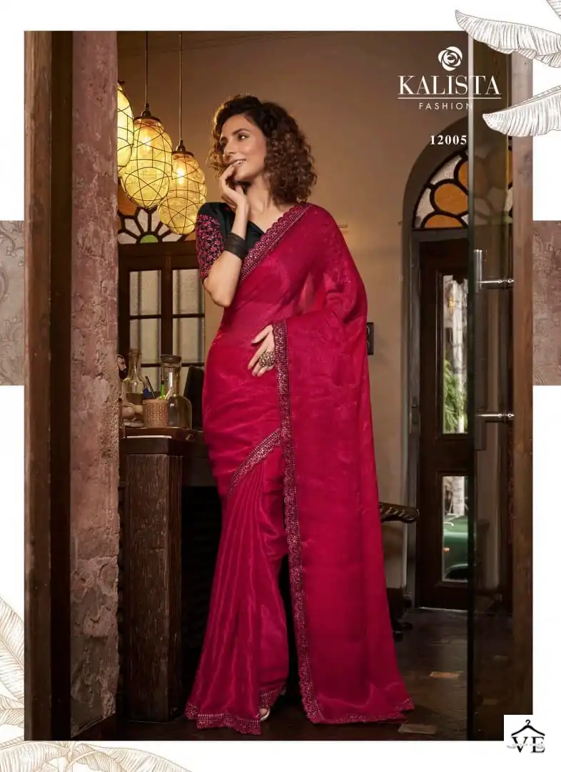 Kalista Kesha Sitara Blooming Chiffon Wholesale Saree Catalog - Image 4