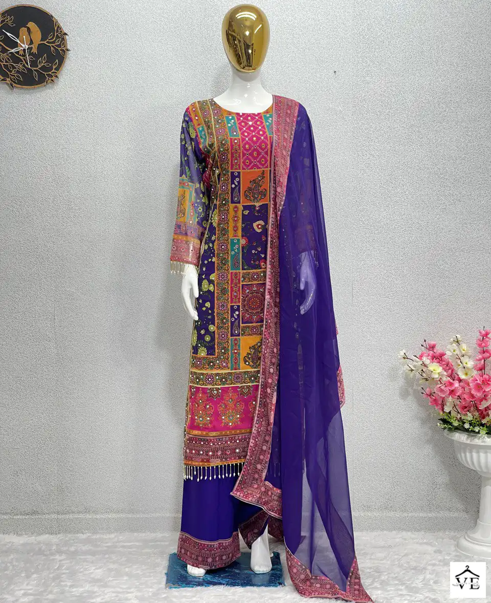 VE 113 Faux Georgette Wholesale Readymade Free Size Stitched Suits Catalog — Wholesale Salwar Suits, MPA wholesale from Surat — view 1