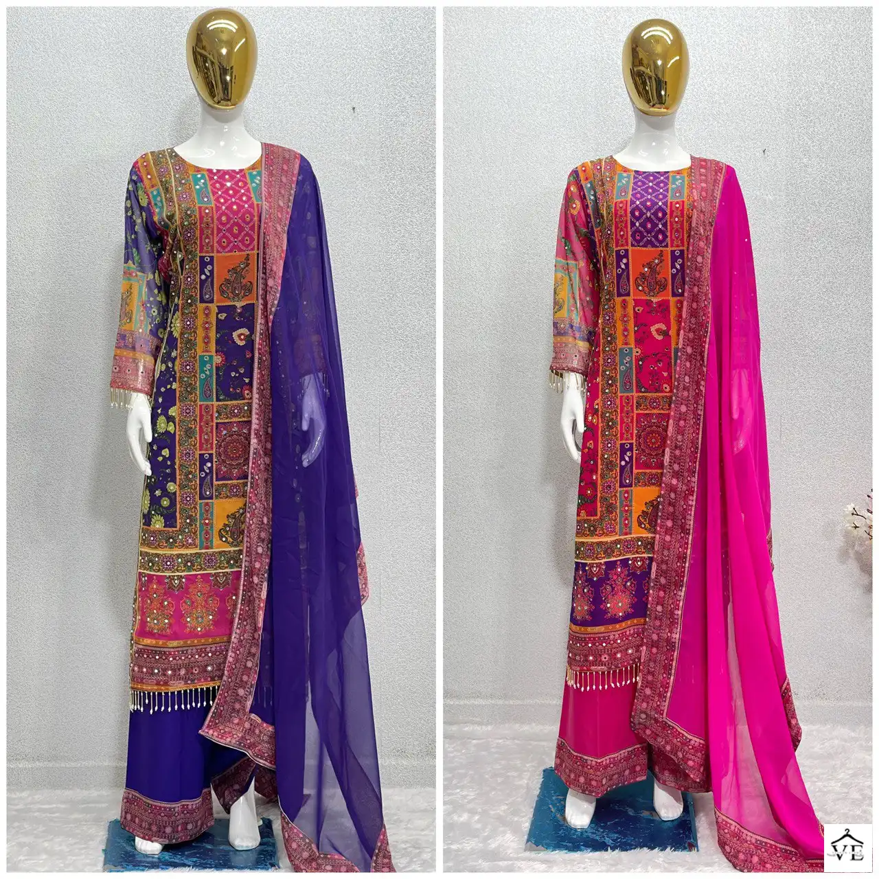 VE 113 Faux Georgette Wholesale Readymade Free Size Stitched Suits Catalog — Wholesale Salwar Suits, MPA wholesale from Surat — view 6