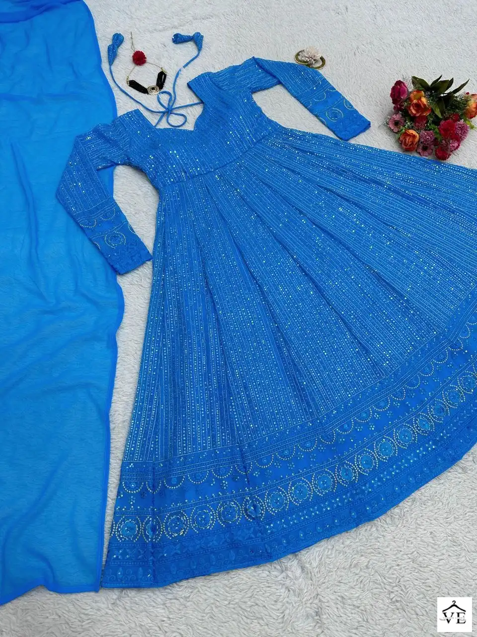 VE 1353 Faux Georgette Wholesale Anarkali Gown Suits Catalog — Wholesale Salwar Suits, MPA wholesale from Surat - Gallery Image 5