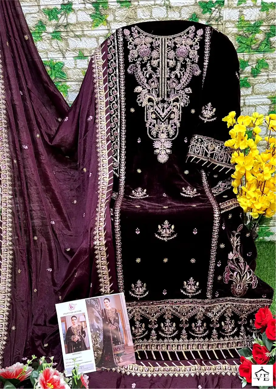 Dinsaa 230 Velvet Wholesale Winter Wear Pakistani Suits Catalog — Wholesale Salwar Suits, MPA wholesale from Surat — view 8